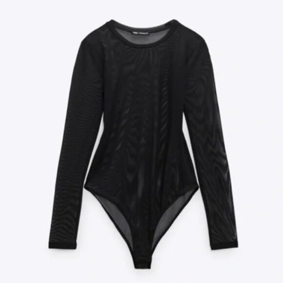 NWT Zara Lingerie Sheer Bodysuit Black Long Sleeve Size Small - Picture 1 of 9